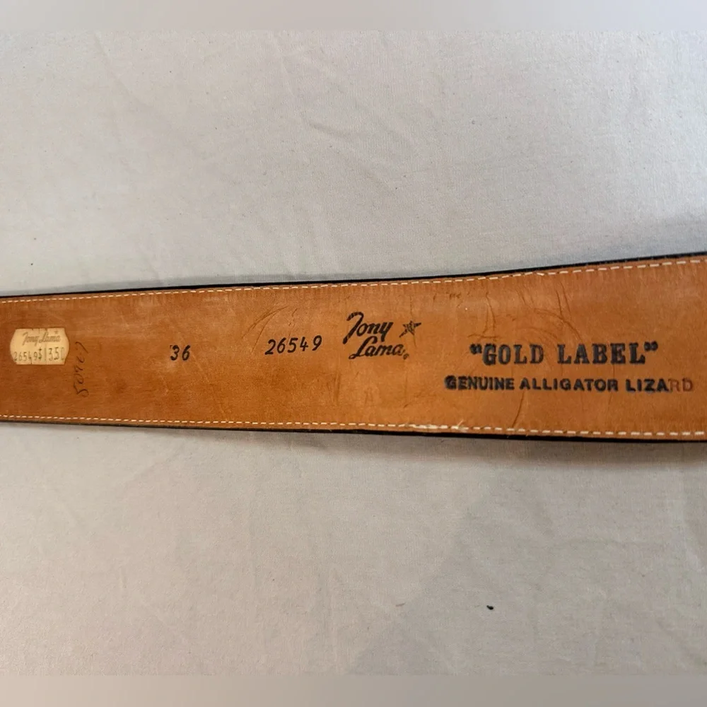 Tony Lama Gold Label Genuine Alligator Lizard Belt Cream Brown Western Size 36